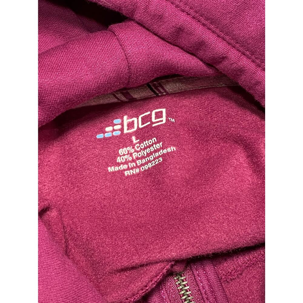 BCG Womens L Raspberry Full Zip Hoodie Gathered Yoke Plaid Lined Cotton Blend - Picture 3 of 7